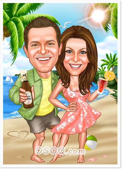 Vacation Honeymoon Couple Caricatures