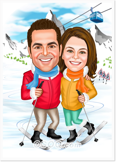Spots Vacation Couple Caricatures