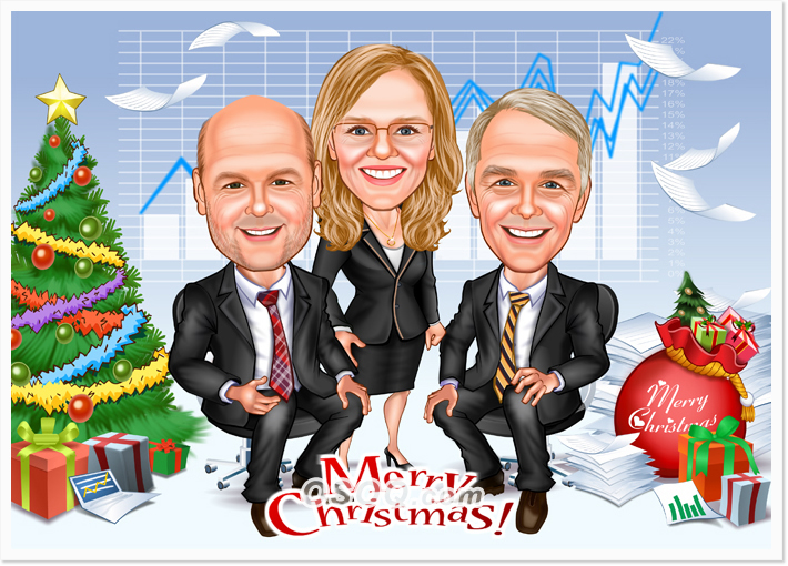 Office Christmas Group Caricatures