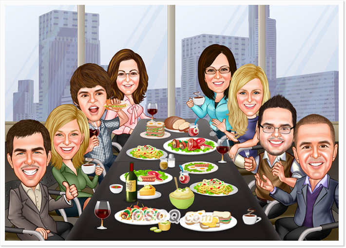 Company Dinner Party Caricatures