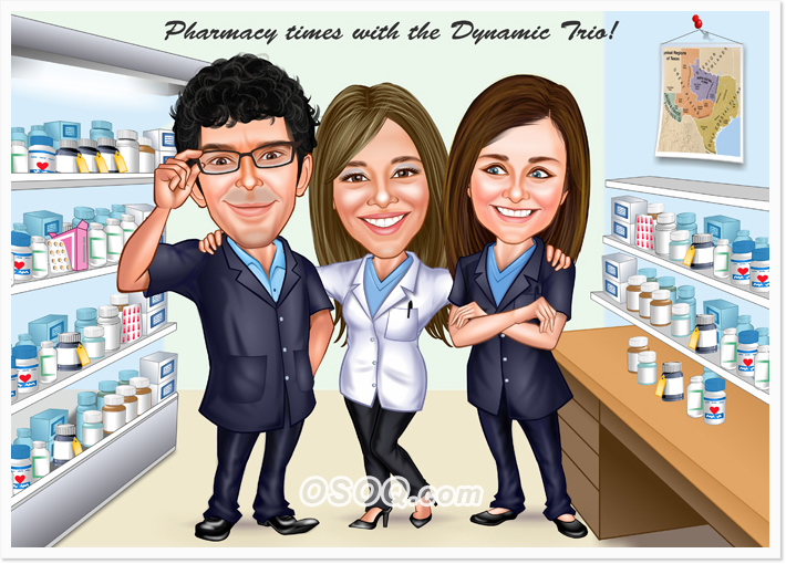 Drugstore Pharmacy Group Caricatures