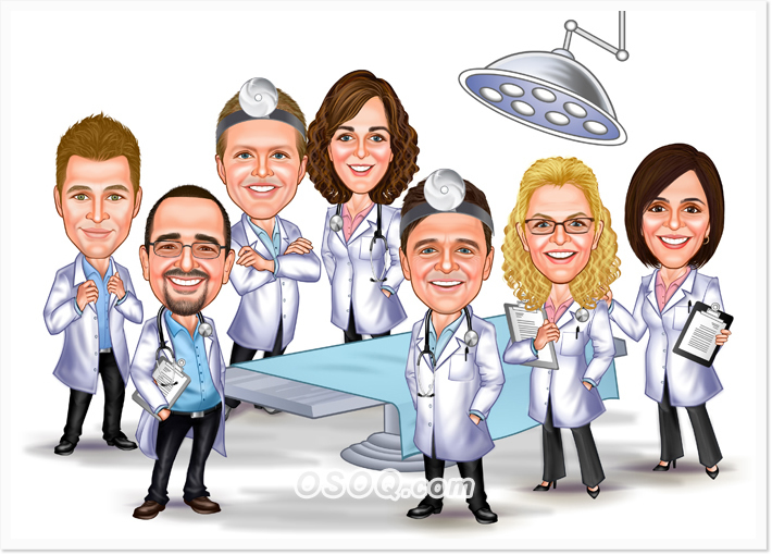 Hospital Doctor Group Caricatures