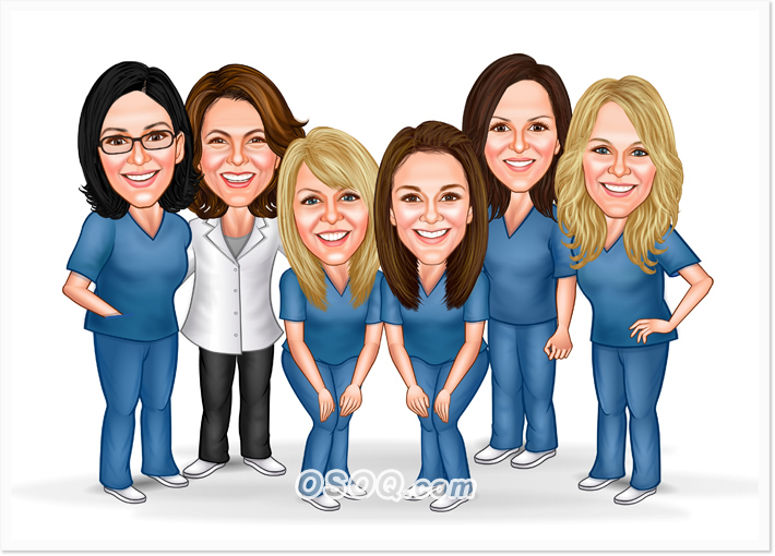 Medical Care Nurse Group Caricatures