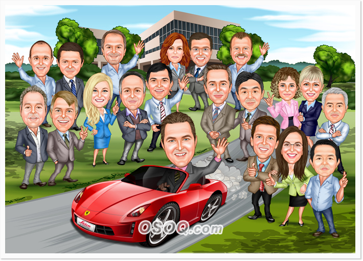 Company Retire Farewell Group Caricatures