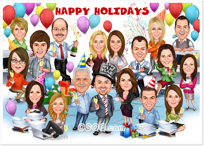 Happy New Year Group Party Caricatures