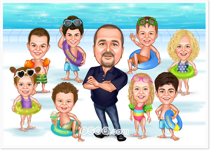 Sports Swimming Team Caricatures