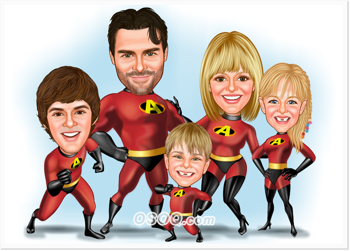 Superhero Family Caricatures