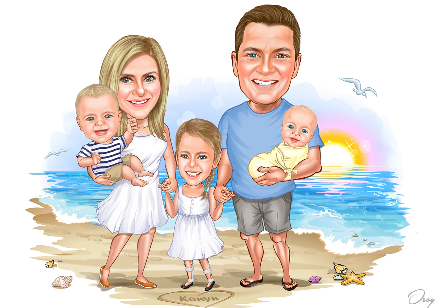 Family Picture Cartoon Beach