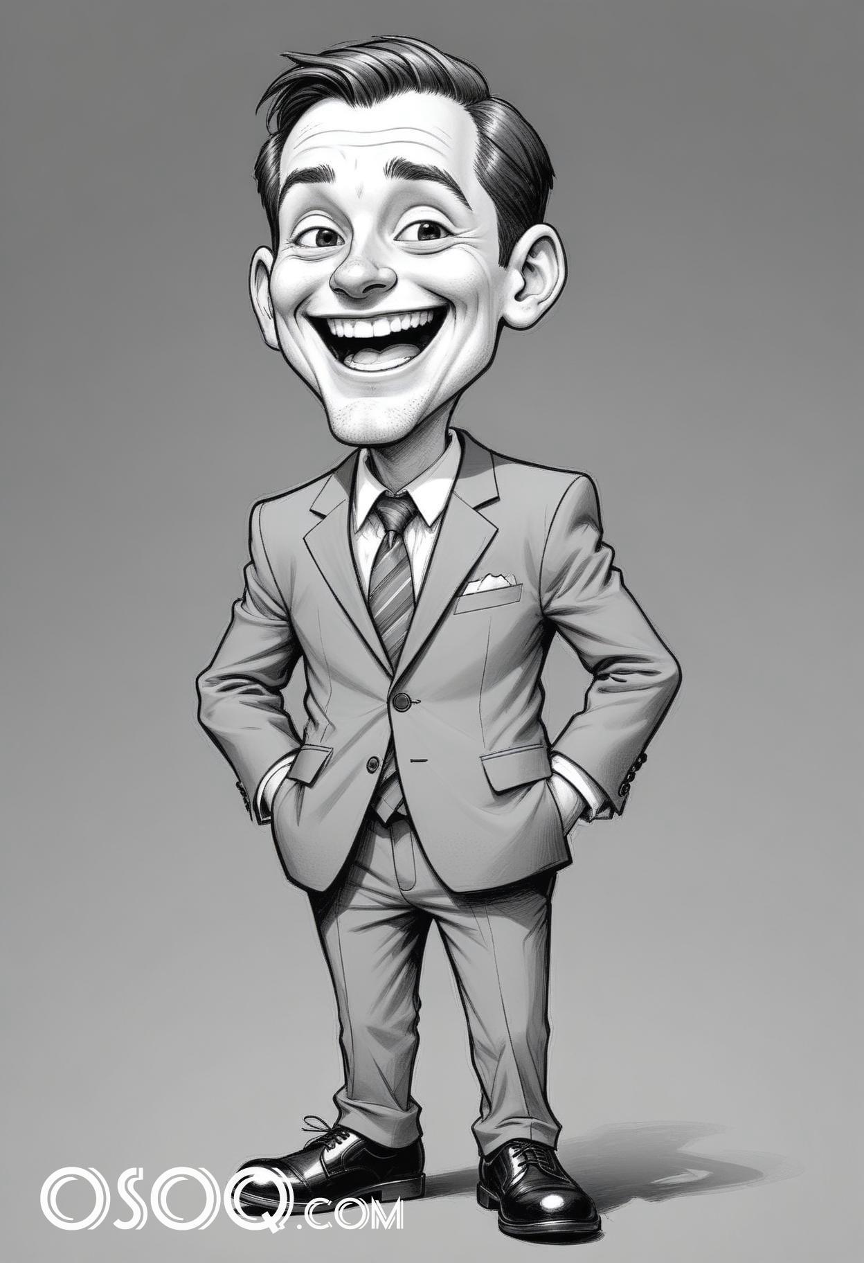 Black and white business cartoon caricature drawing 03