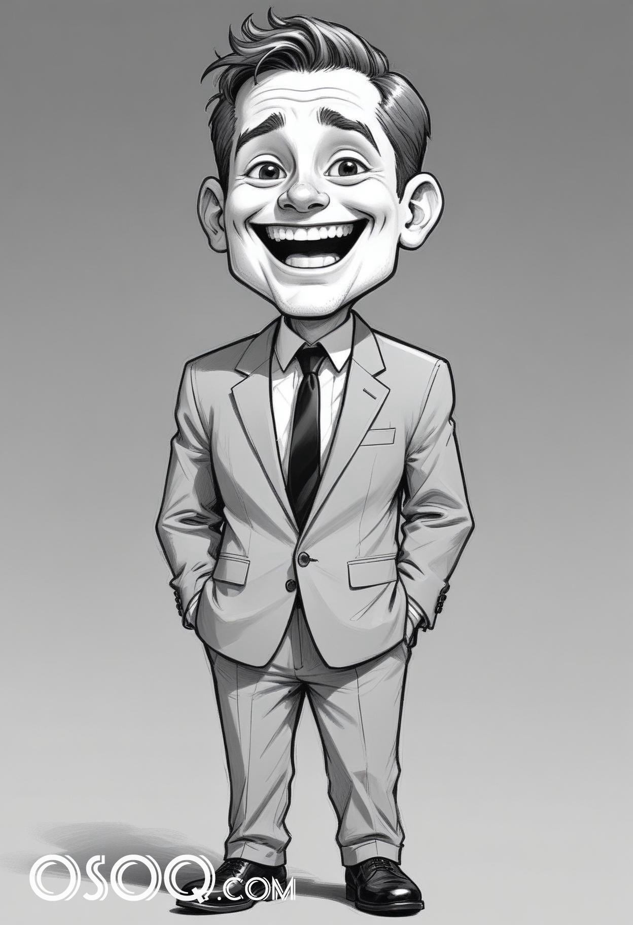 Black and white business cartoon caricature drawing 04