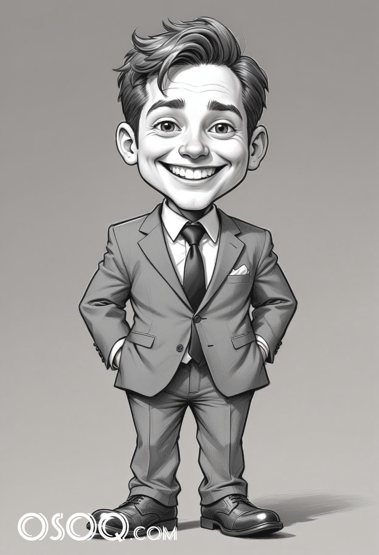 Black and white business cartoon caricature drawing 05