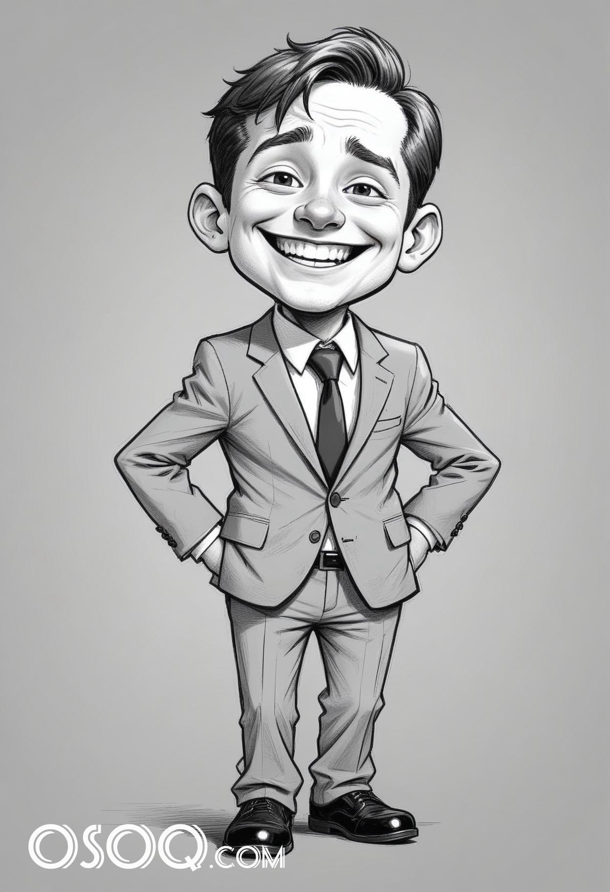 Black and white business cartoon caricature drawing 09