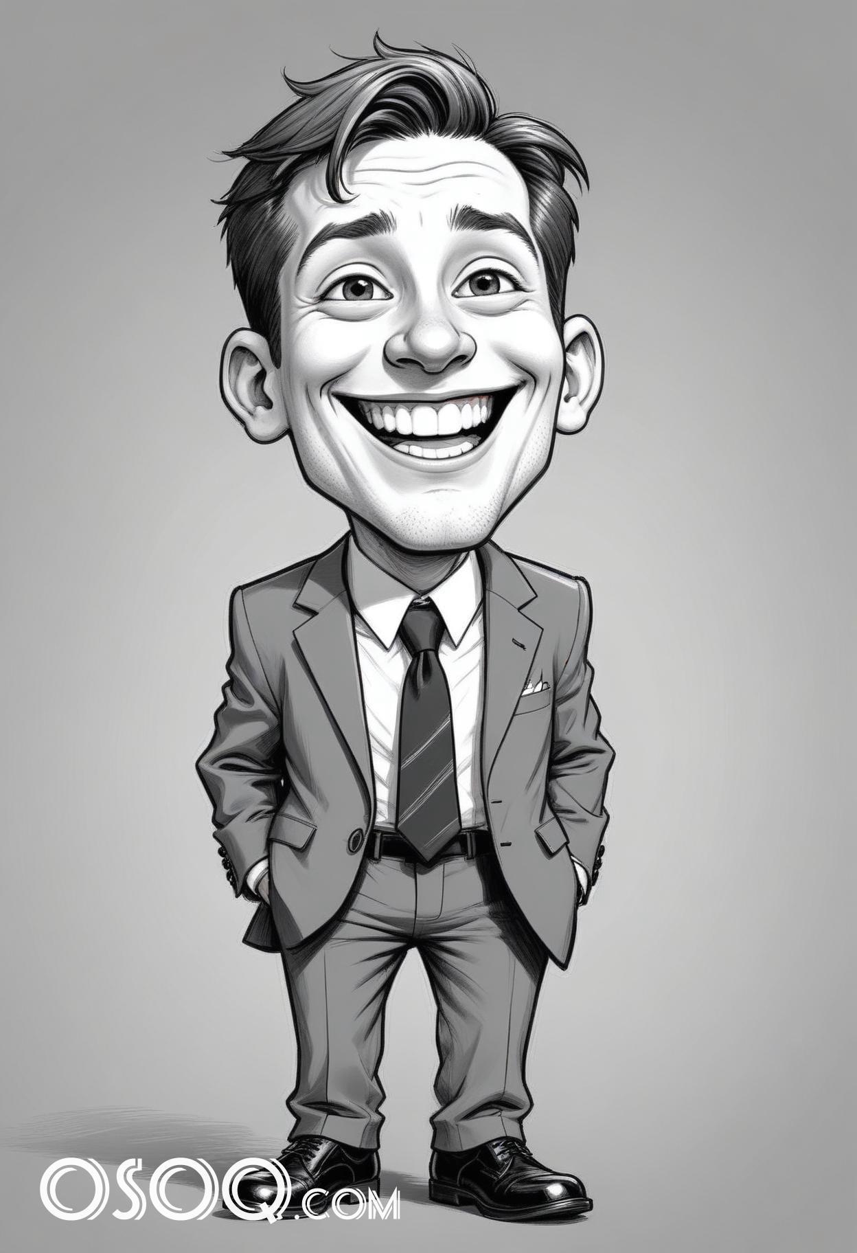 Black and white business cartoon caricature drawing 10