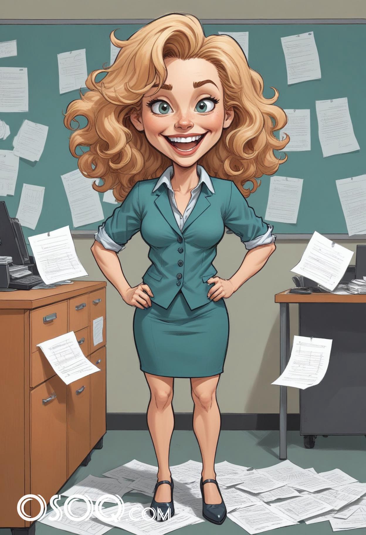 Businesswoman cartoon caricature drawing 04