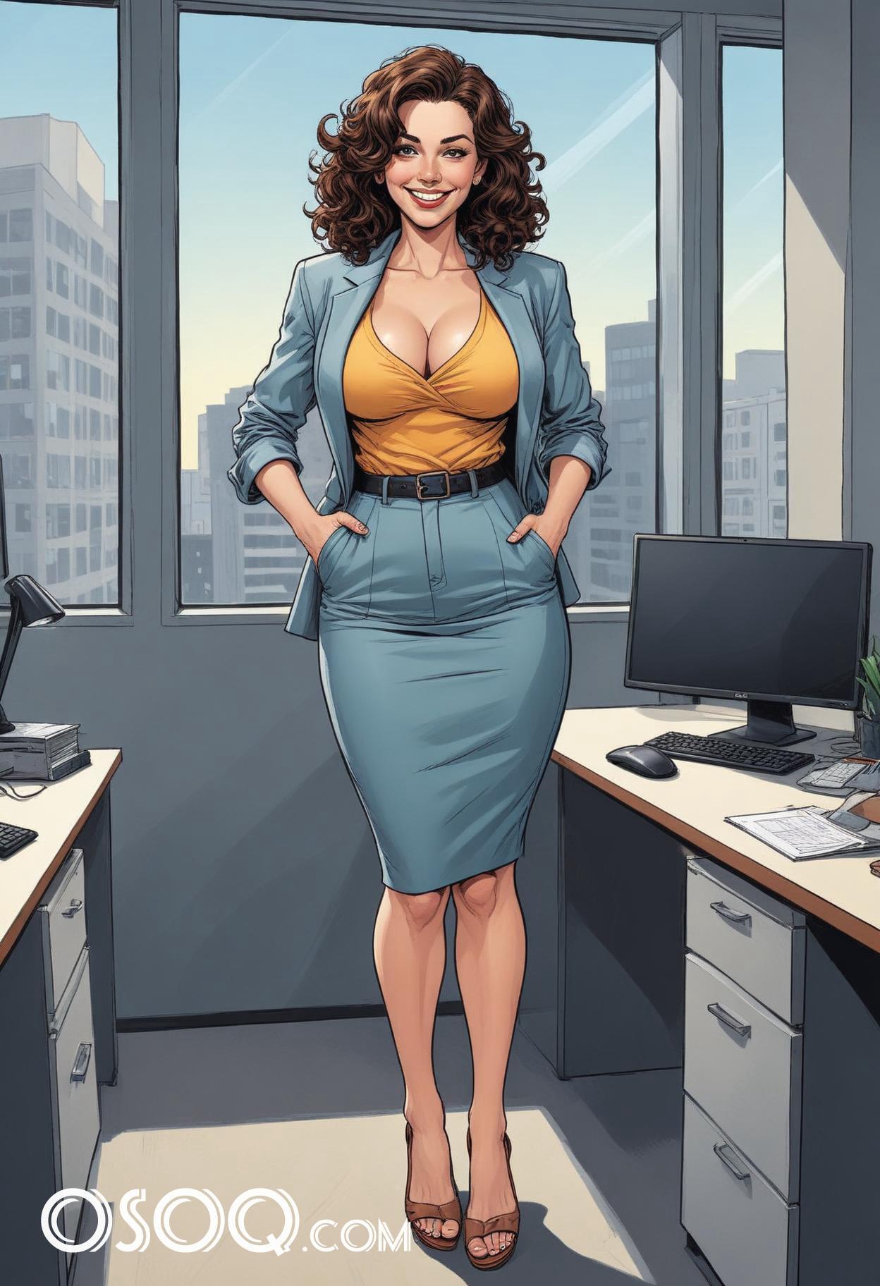 Businesswoman casual outfits cartoon drawing 05