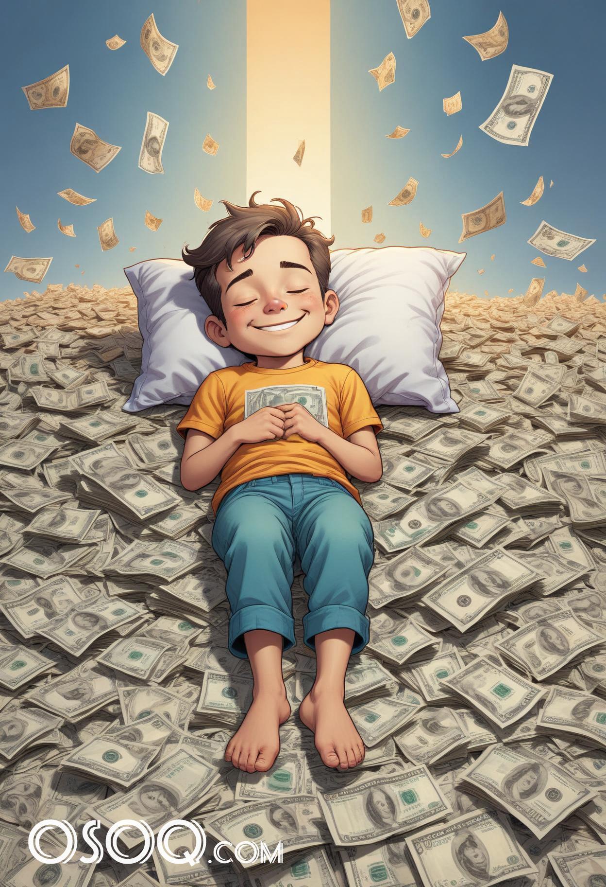 Cute dreaming money cartoon drawing 01