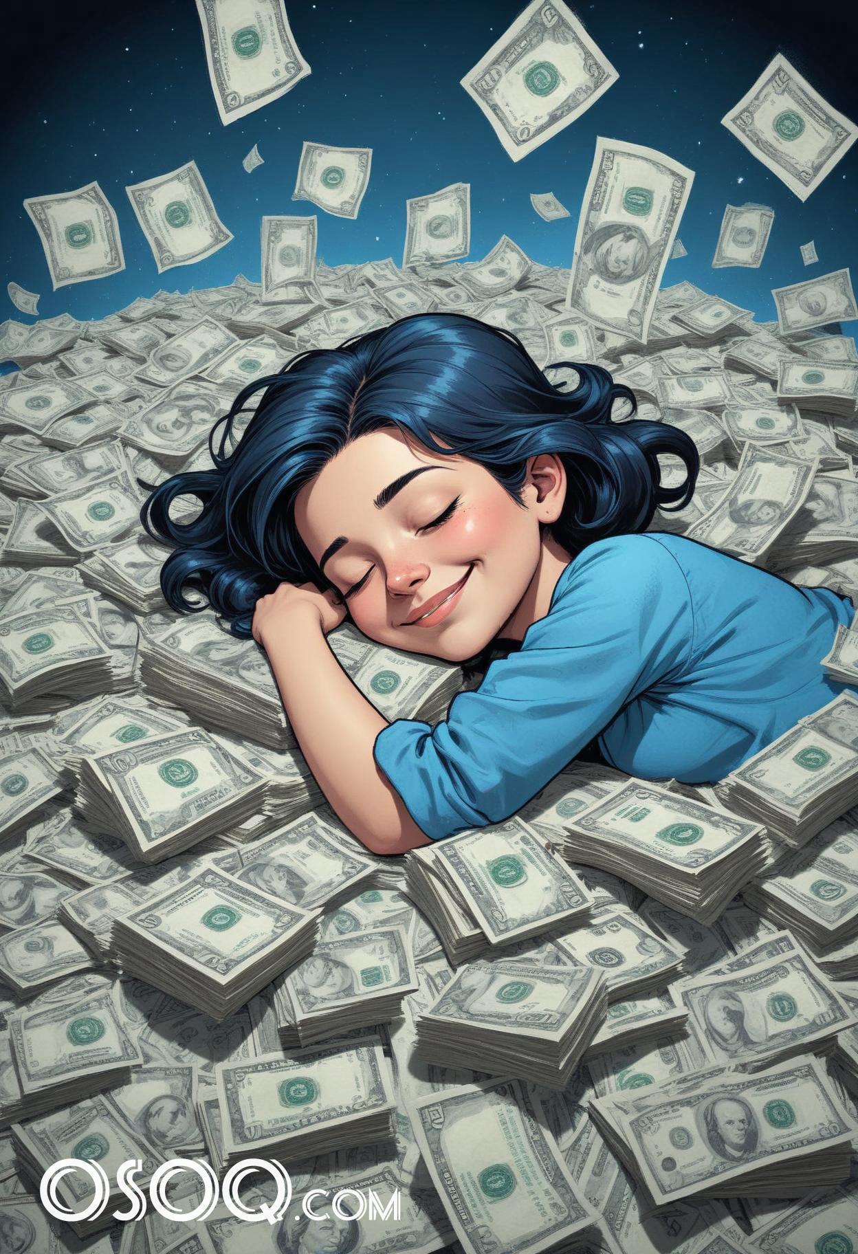 Cute dreaming money cartoon drawing 04