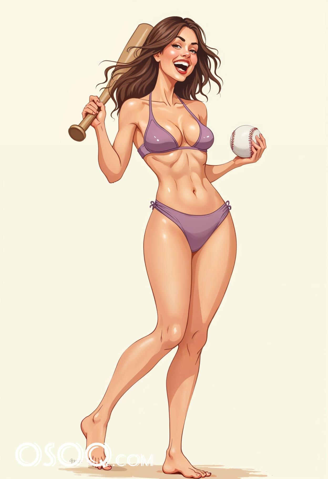 Free art american girl baseball cartoon caricature drawing 11