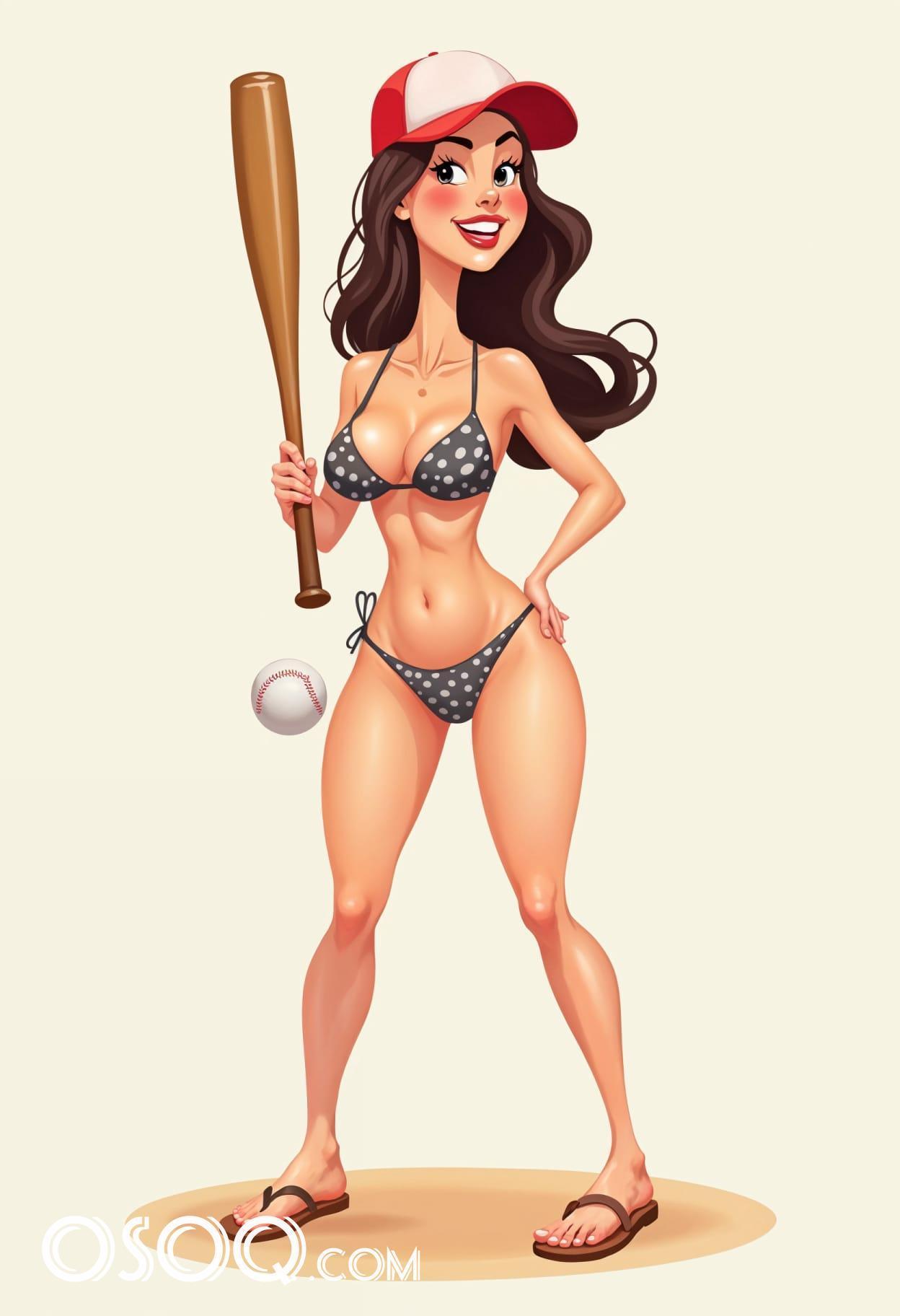 Free art american girl baseball cartoon caricature drawing 12