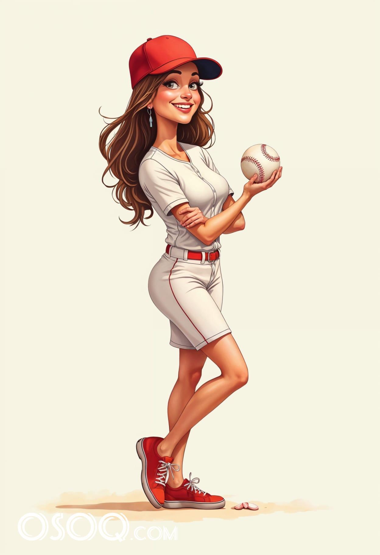 Free art american girl baseball cartoon caricature drawing 17