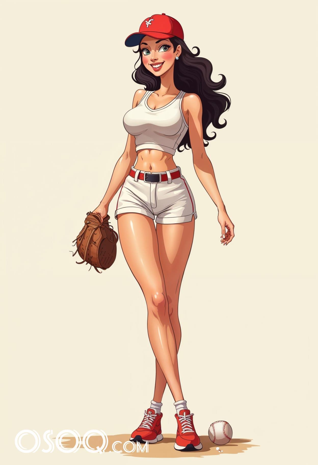 Free art american girl baseball cartoon caricature drawing 18