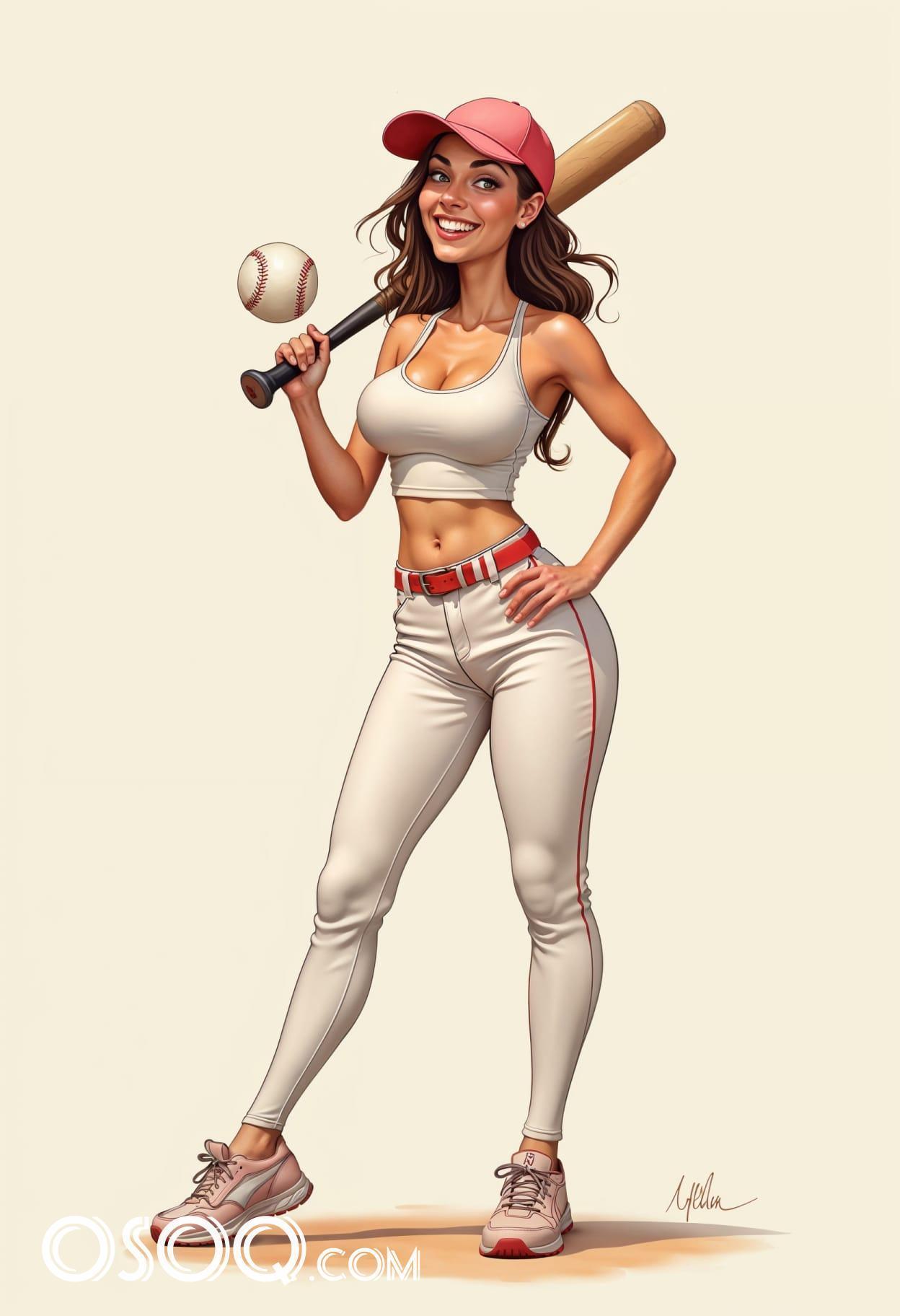 Free art american girl baseball cartoon caricature drawing 19