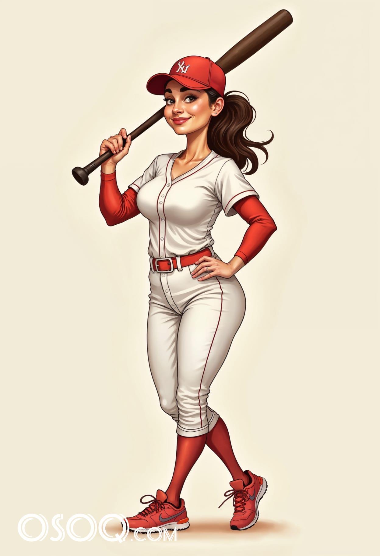 Free art american girl baseball cartoon caricature drawing 20