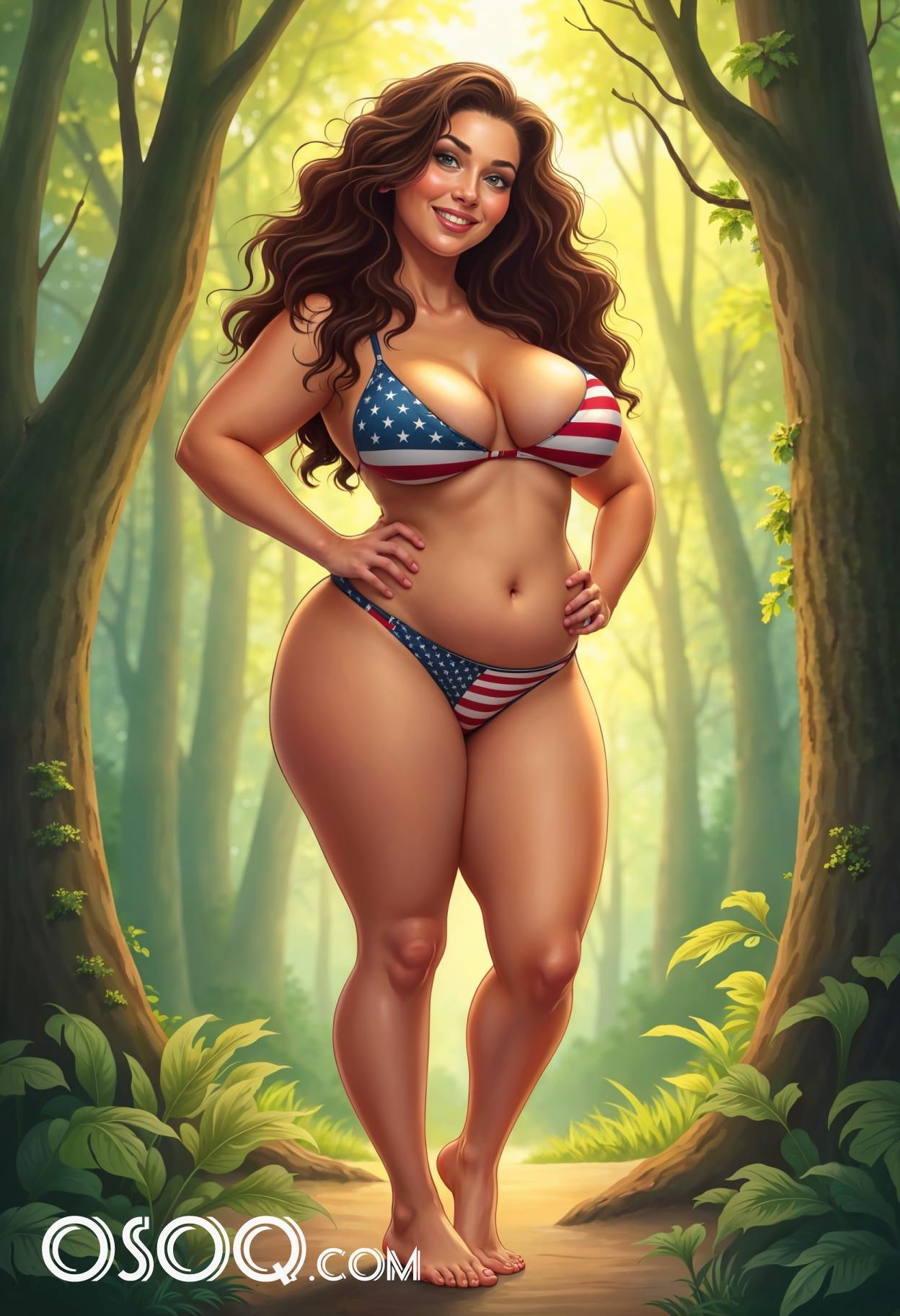 Free art american girl bikini cartoon caricature drawing 08