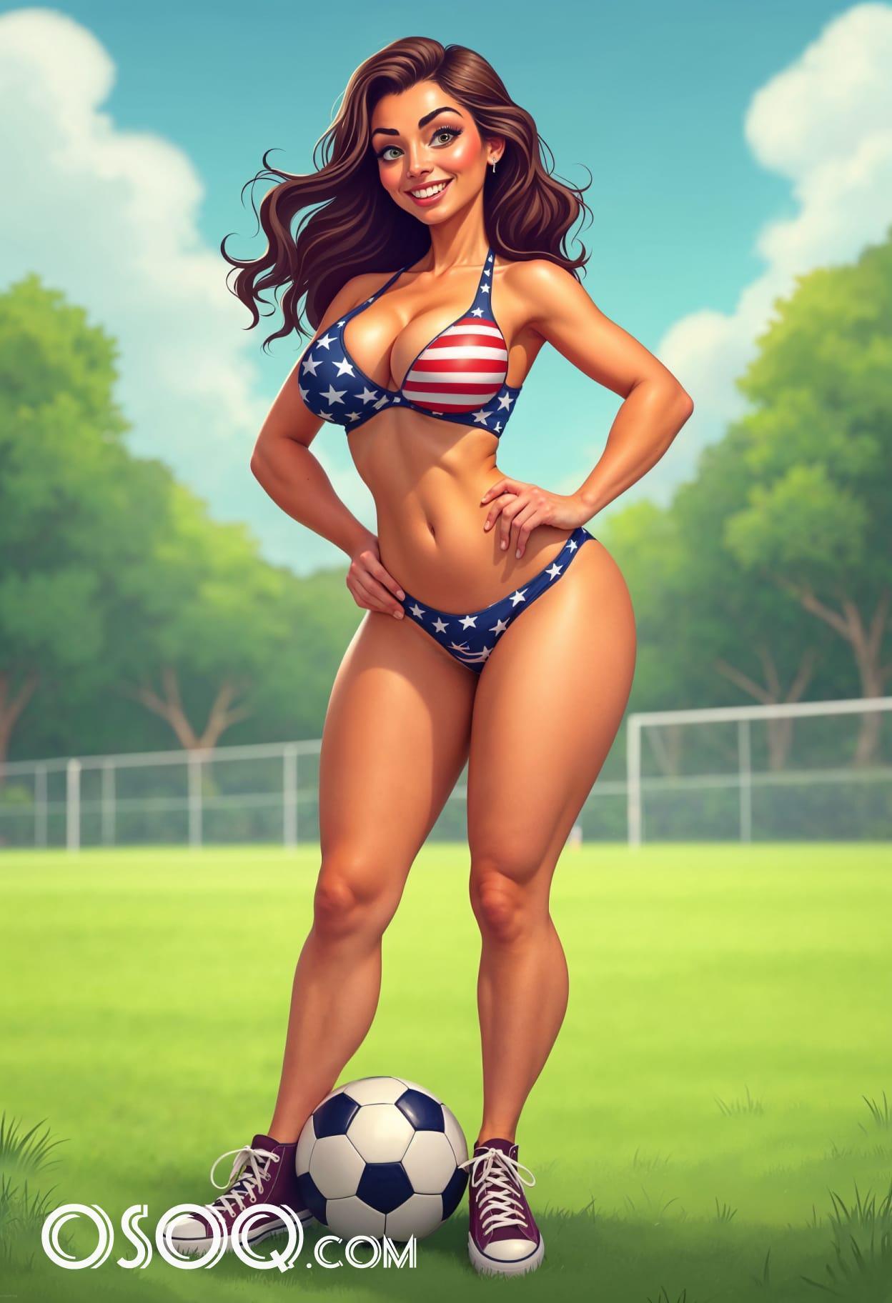 Free art american girl soccer cartoon caricature drawing 20