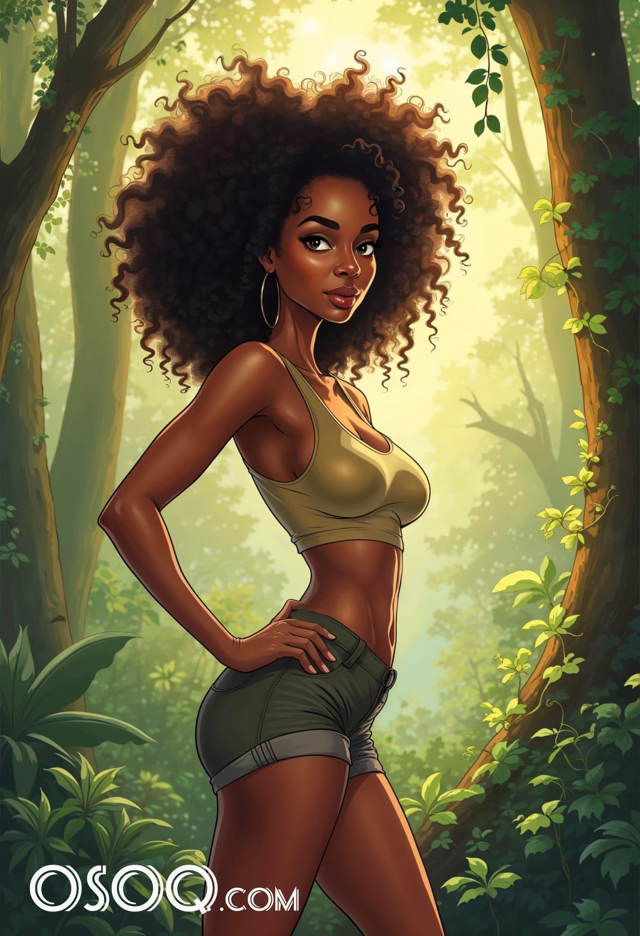 Free art american selval forest girl cartoon caricature drawing 02