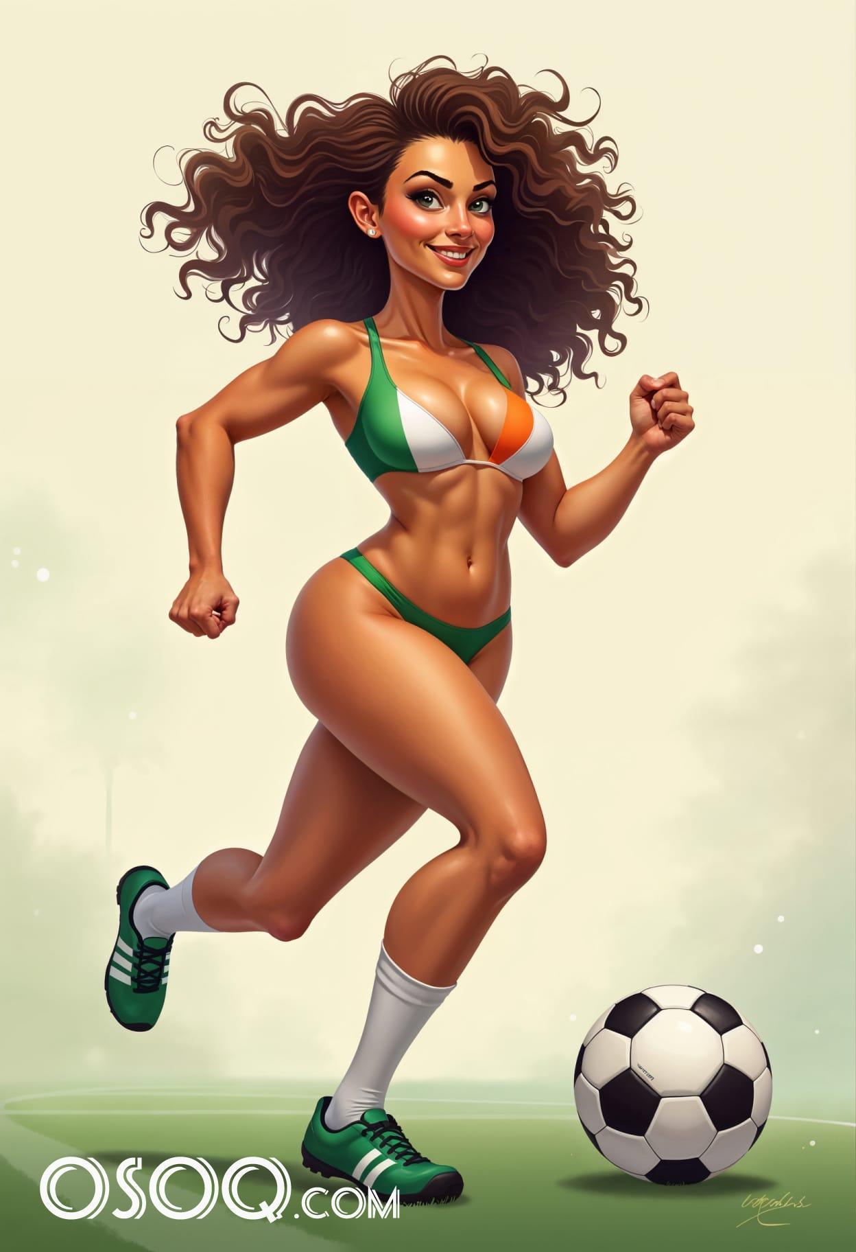 Free art irish girl soccer cartoon caricature drawing 17