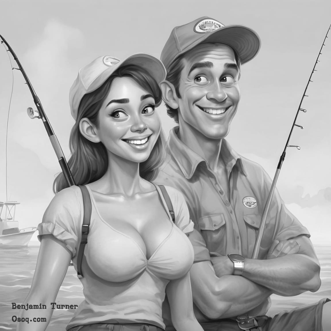 b/w cartoon caricature artwork