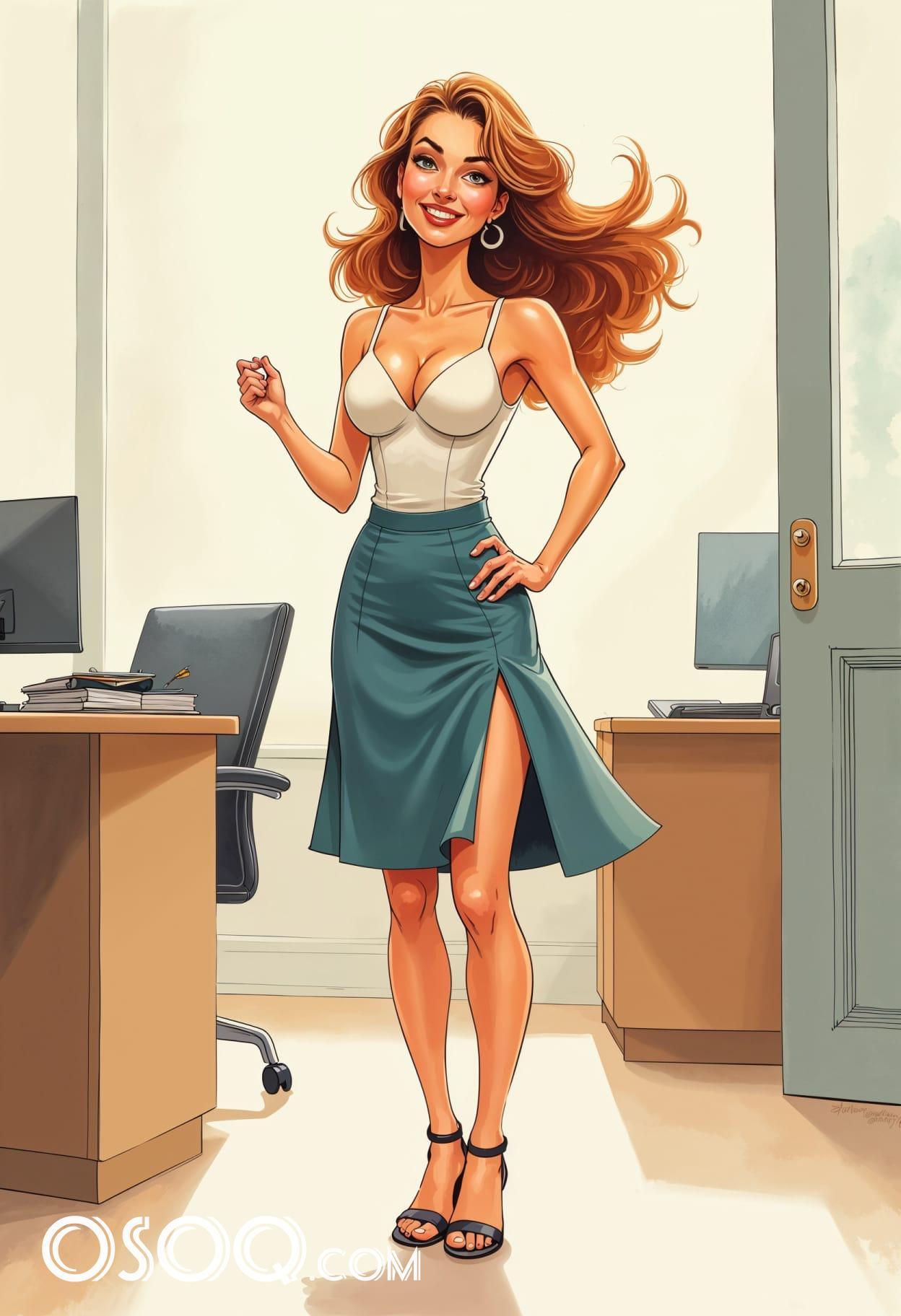 Office business cartoon girl portrait drawing 04