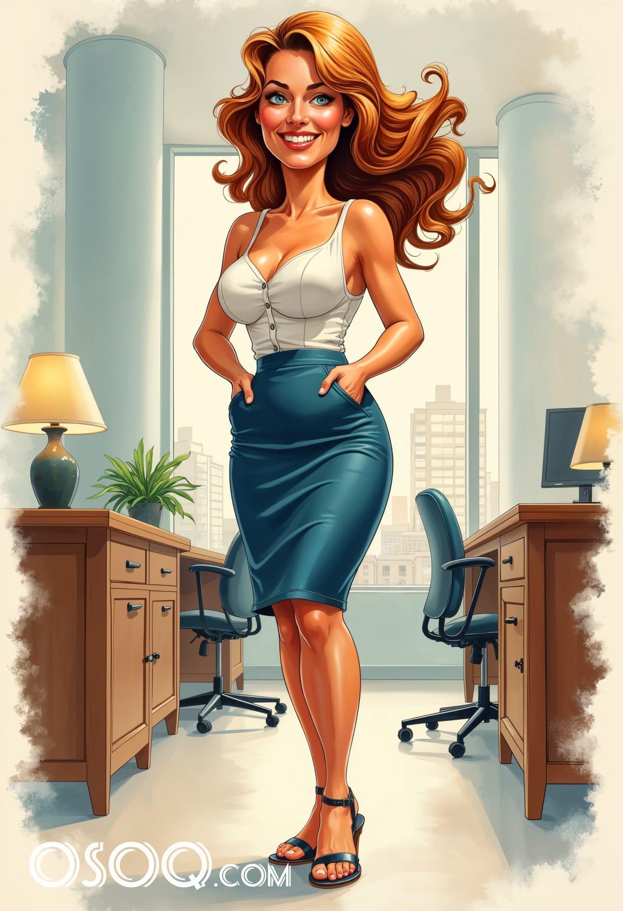 Office business cartoon girl portrait drawing 07