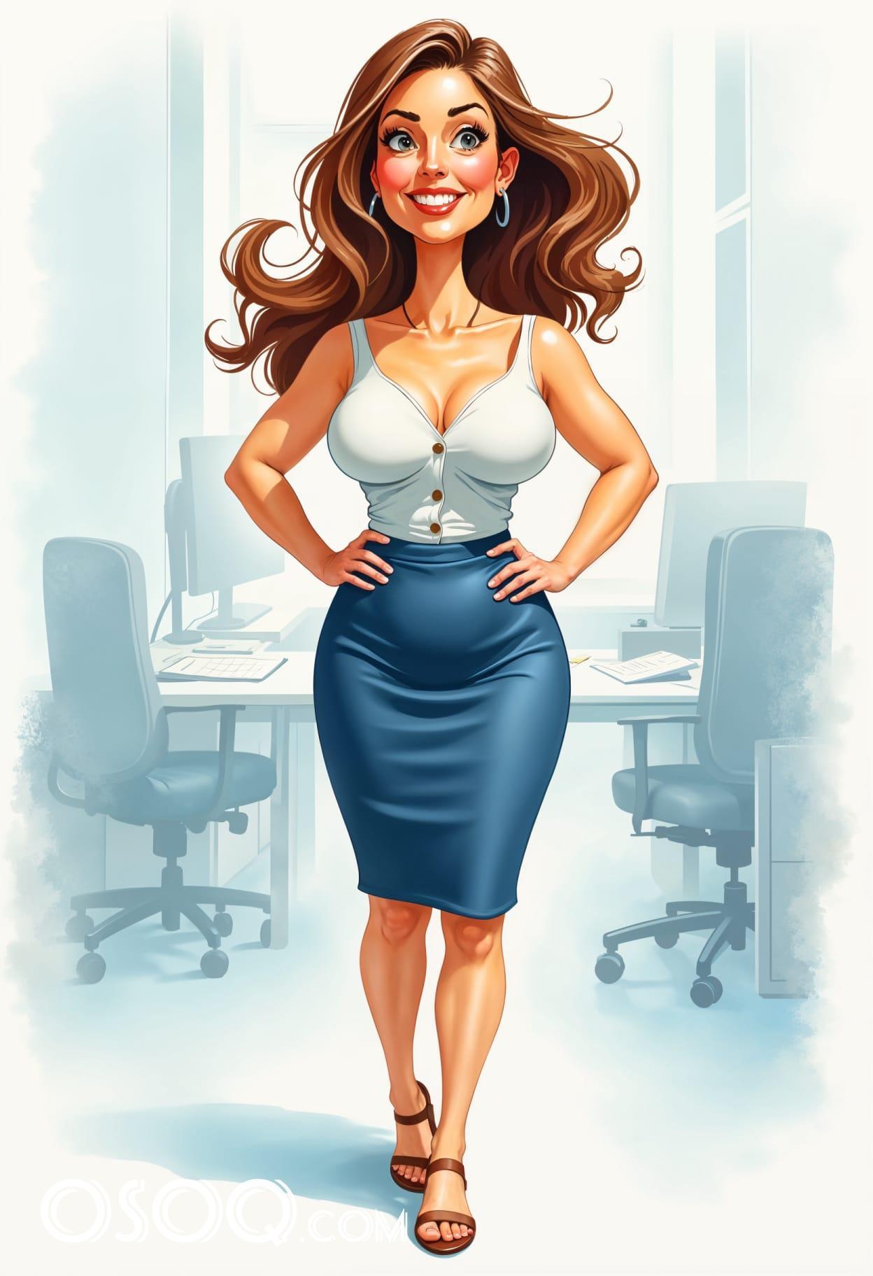 Office business cartoon girl portrait drawing 15