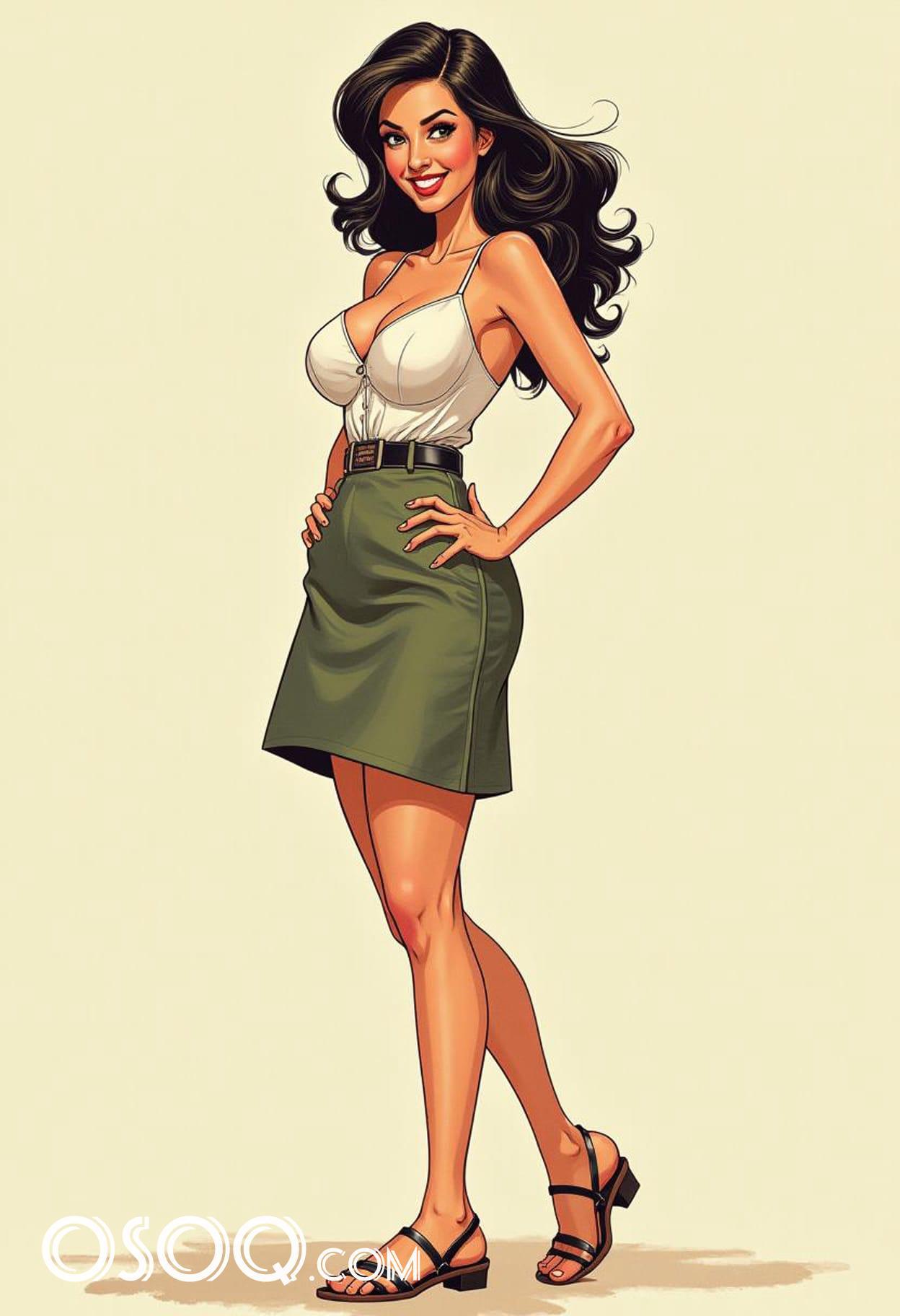 Office business girl cartoon portrait set 03