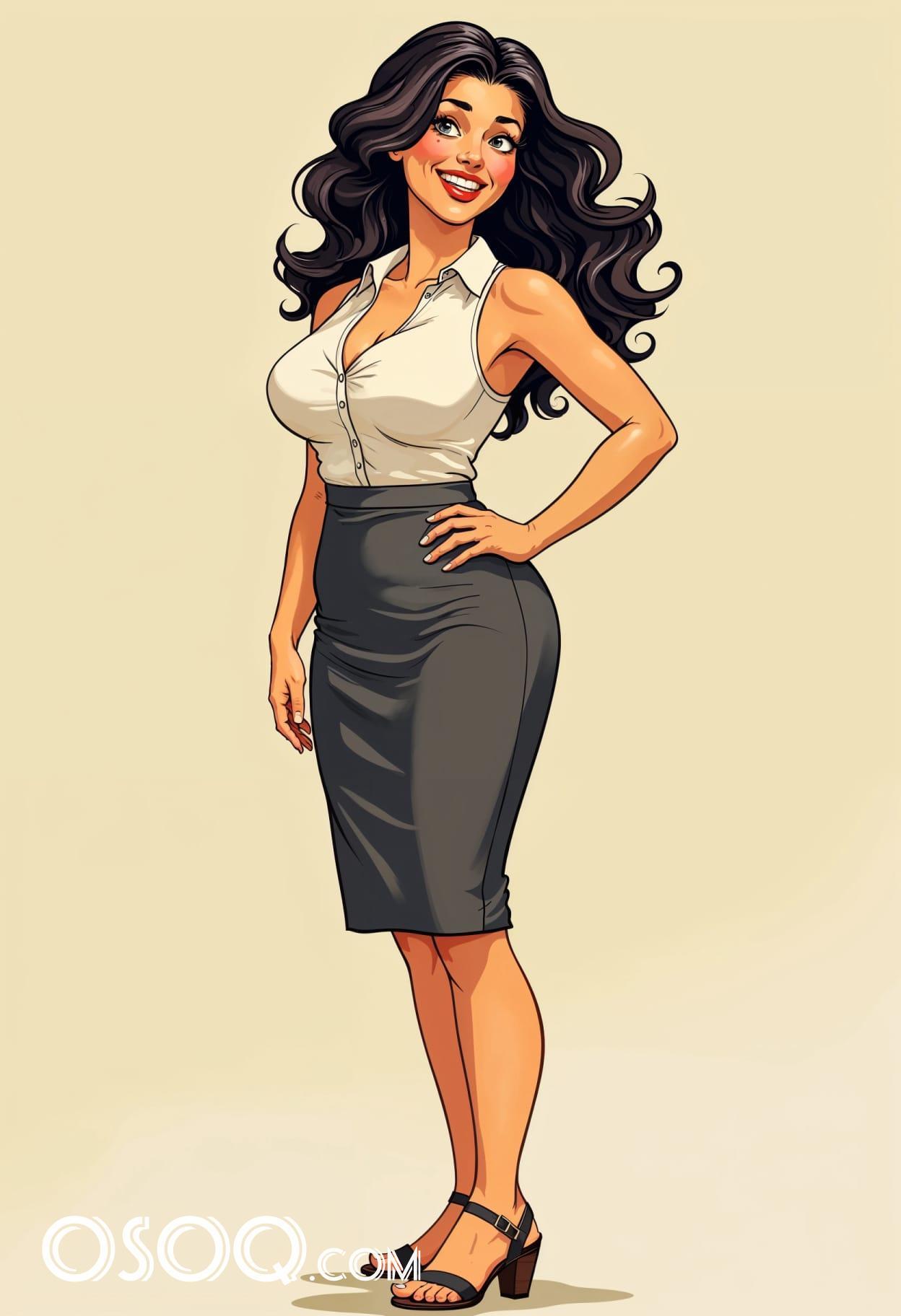 Office business girl cartoon portrait set 04