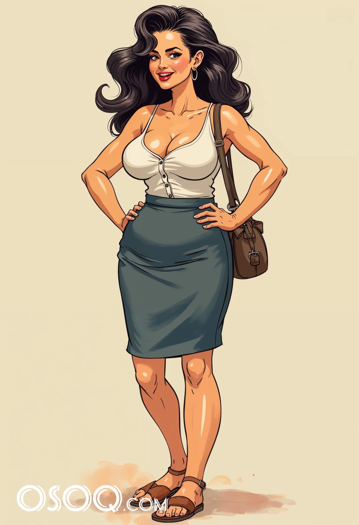 Office business girl cartoon portrait set 05