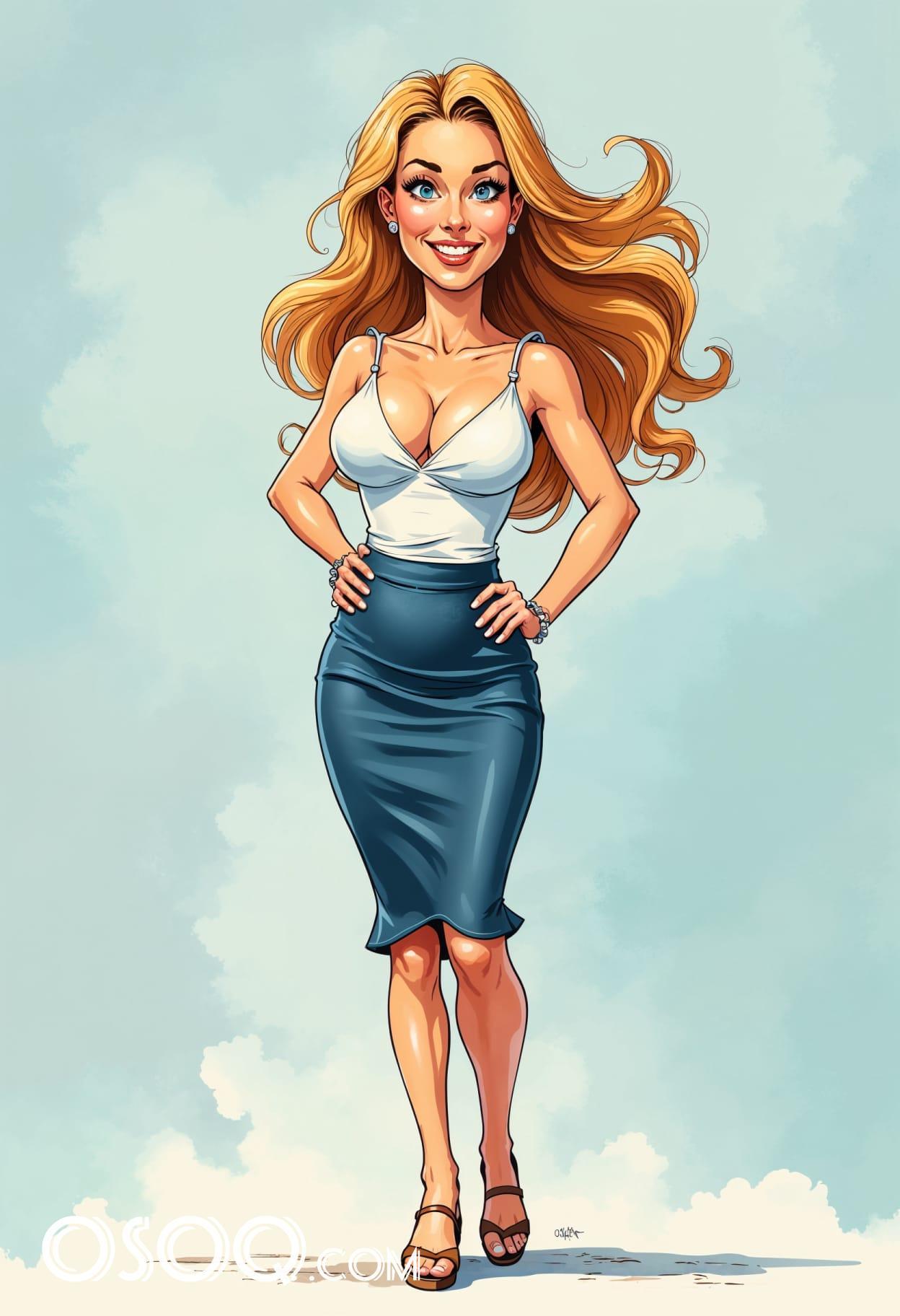 Office business girl cartoon portrait set 06