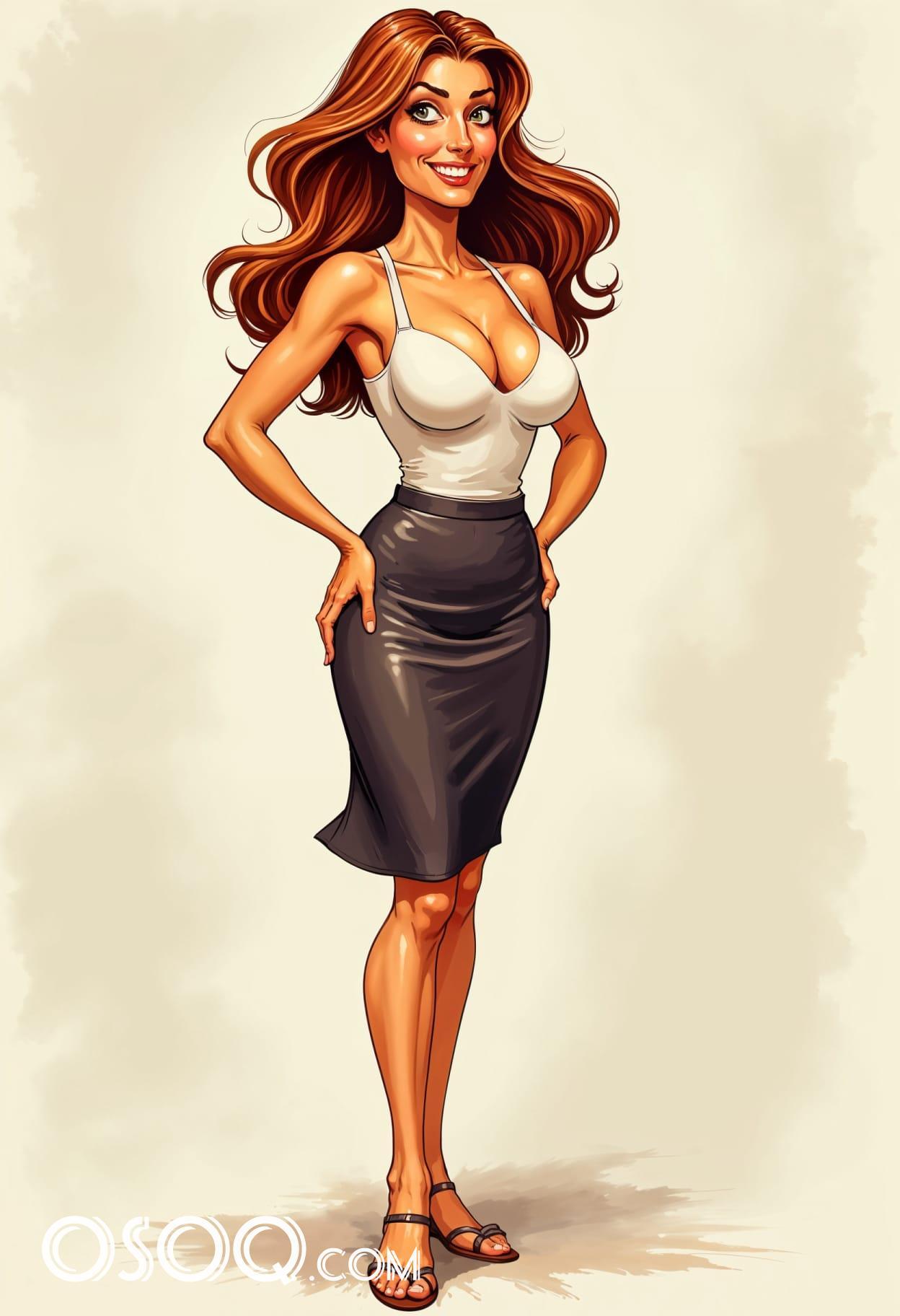 Office business girl cartoon portrait set 07