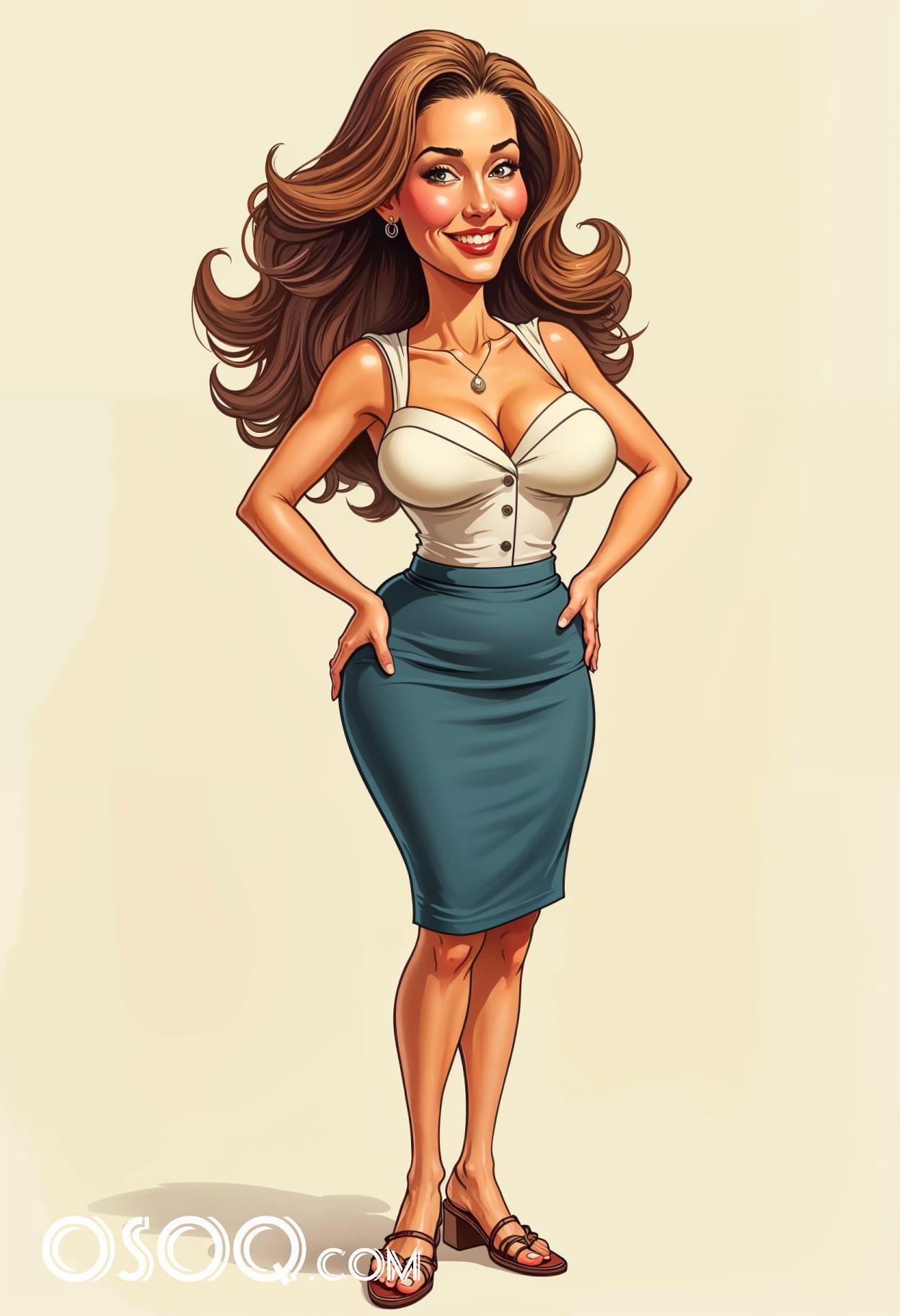 Office business girl cartoon portrait set 08