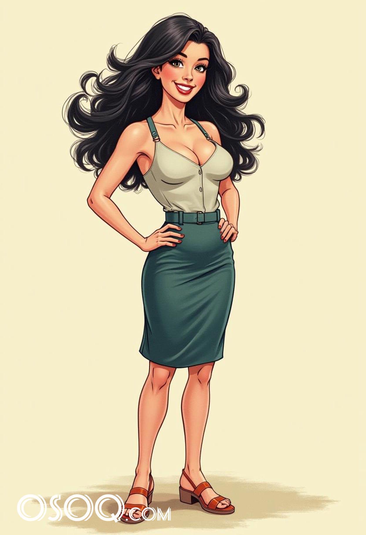 Office business girl cartoon portrait set 16