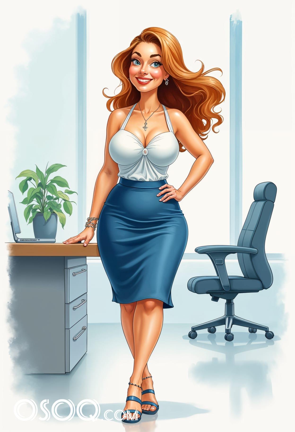 Office business girl cartoon portrait set 17