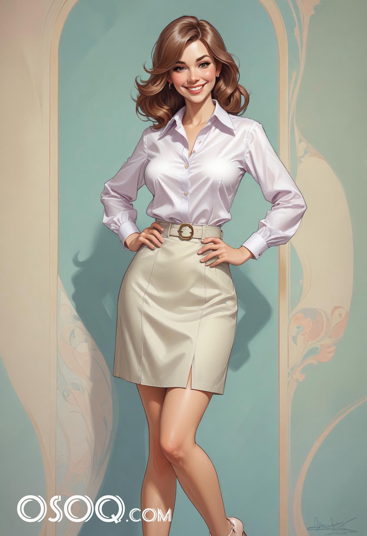 Office business girl outfit caricature drawing 14