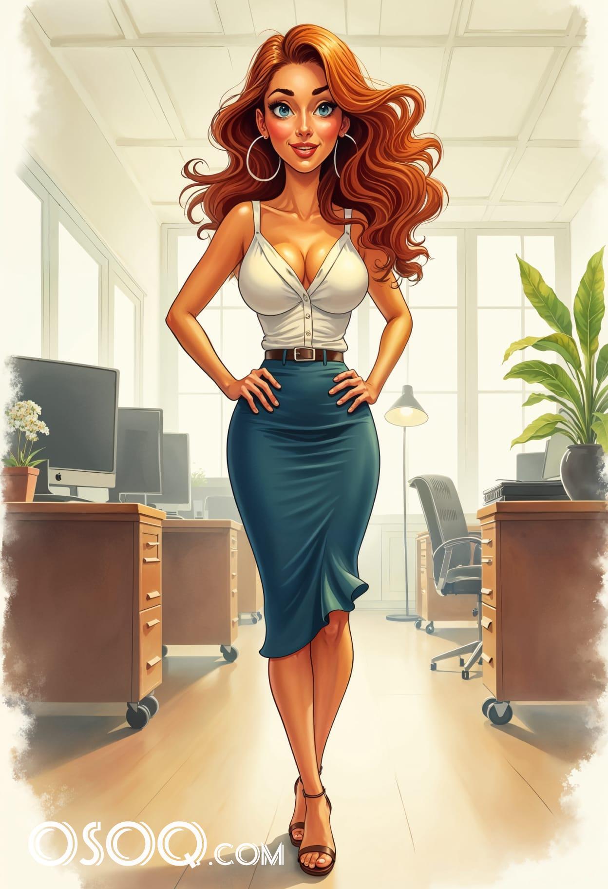 Office business girl portrait drawing 09