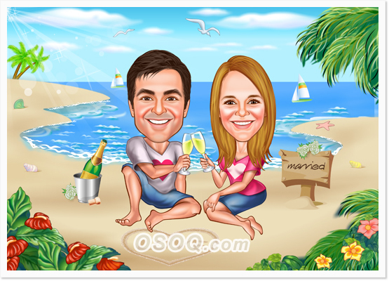 Vacation Honeymoon Couple Caricatures | Osoq.com