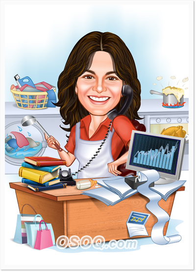 Busy Mother Caricature