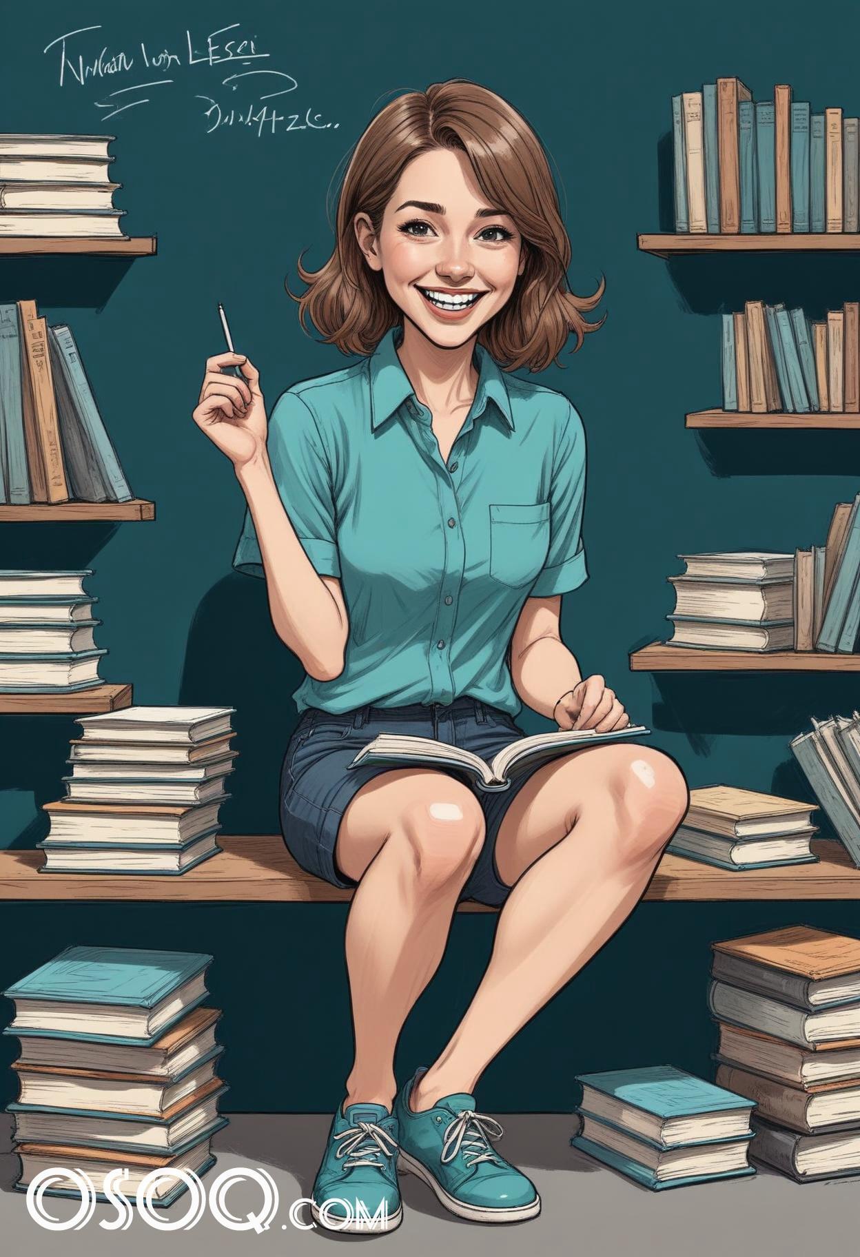 Teacher caricature cartoon portrait drawing 02