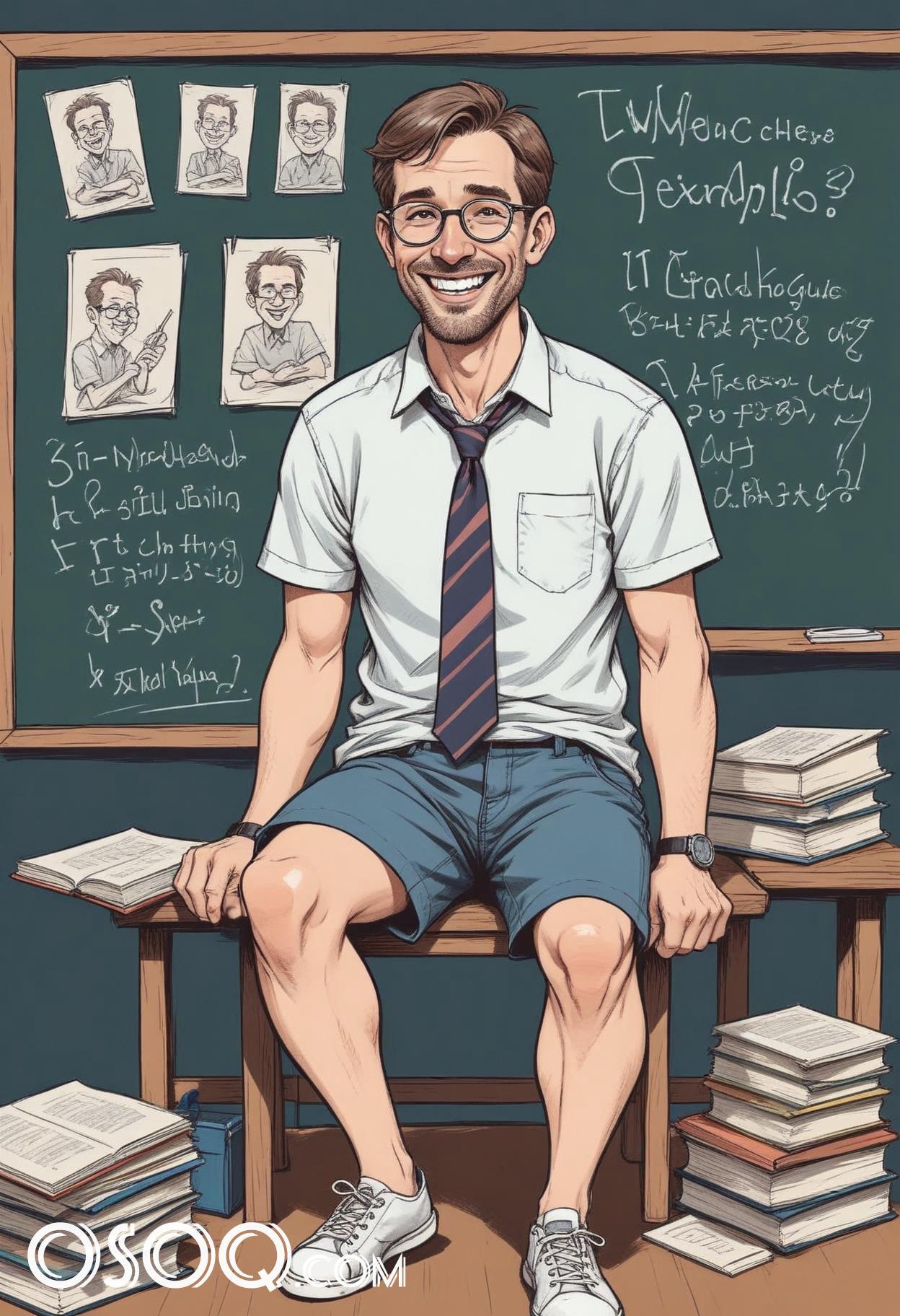 Teacher caricature cartoon portrait drawing 12