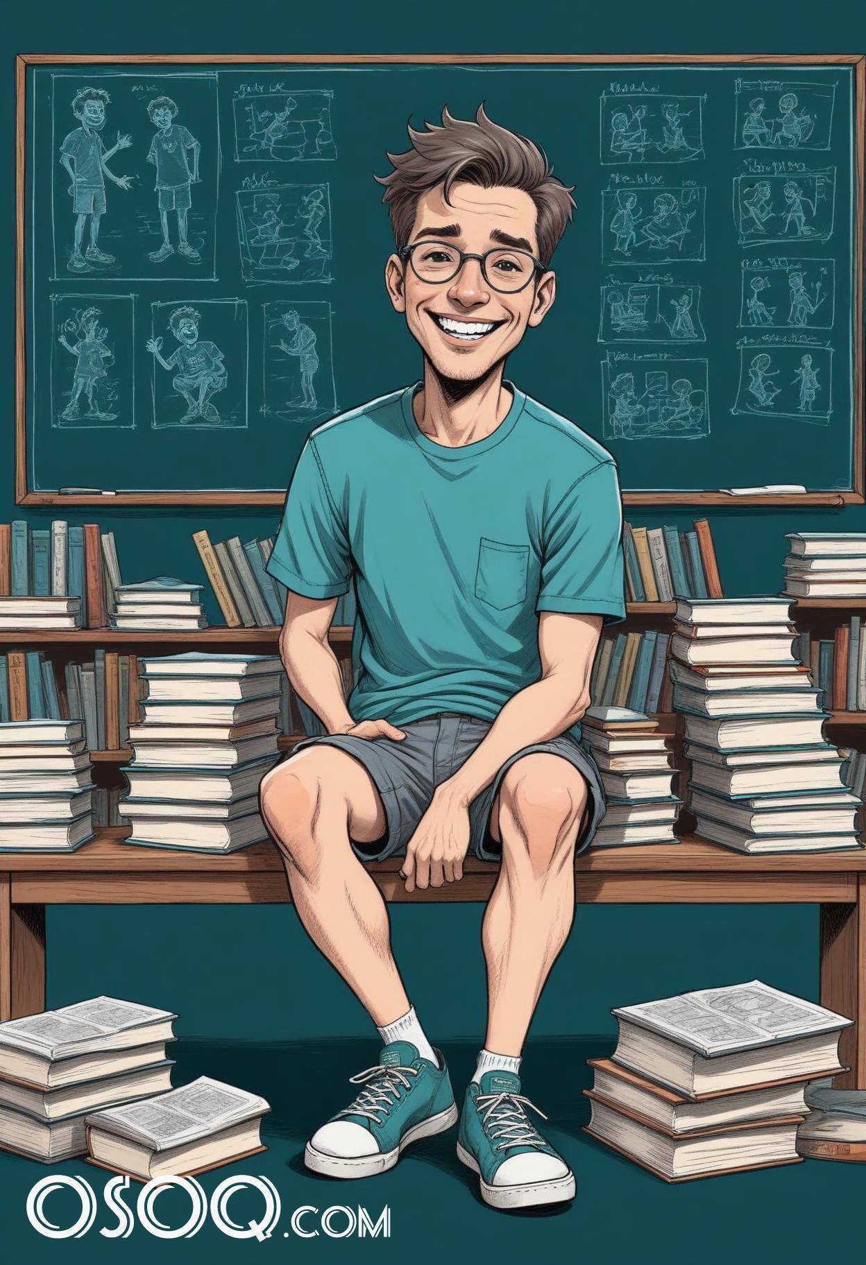 Teacher caricature cartoon portrait drawing 14